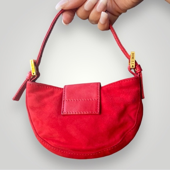 Fendi Red Suede Mini Croissant HandBag - Picture 4 of 11
